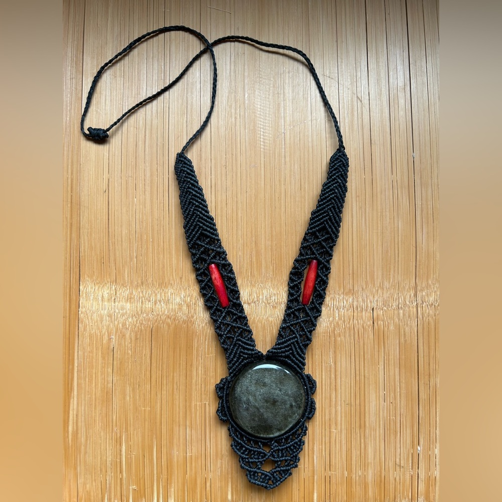 Macrame and crystal stone necklace